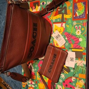 NWT 🍷 COACH 🍷LOGAN DUFFLE STRIPE 🍷 Conv. CROSSBODY + WRISTLET 🔥 $483 R